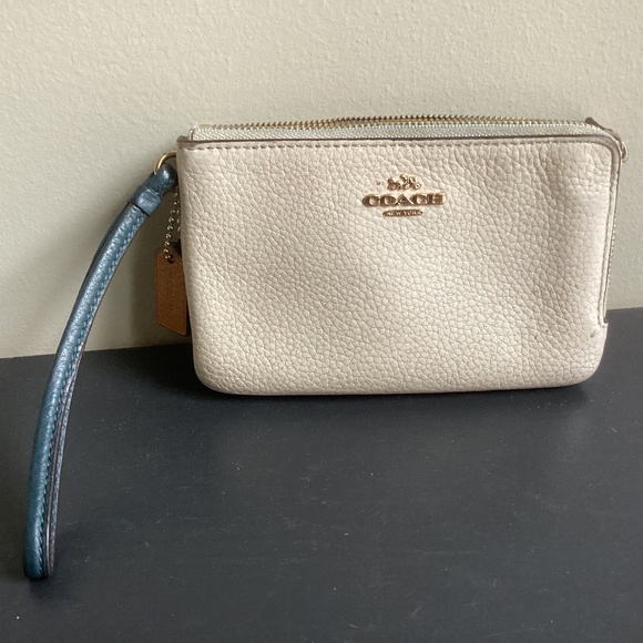 Coach Wristlet Wallet Blue and White Gold Zippers - Picture 1 of 10